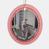 Mijn eerste kerstfoto Pet Red Gingham Keepomwille Keramisch Ornament (Links)