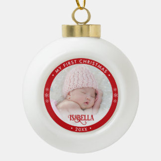 Mijn eerste kerstfoto Rode keramische bal Ornament