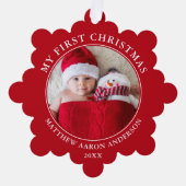 Mijn eerste kerstfoto rood ornament kaart (Voorkant)