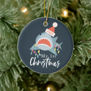 Mijn eerste kerstfoto van Santa Holiday Lights Keramisch Ornament