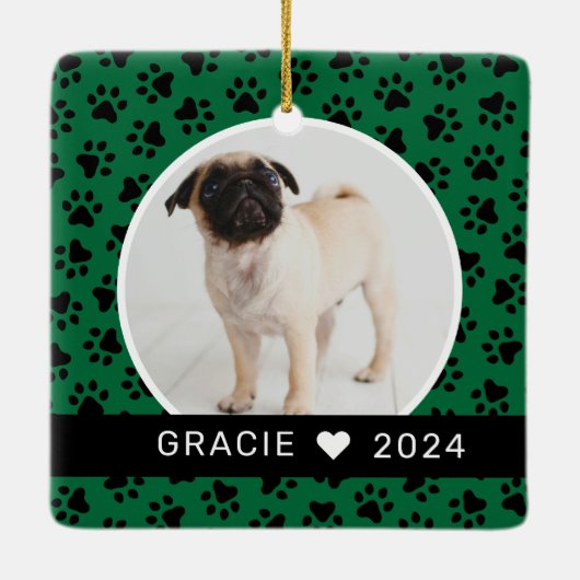 Mijn eerste kerstgroene aangepaste foto van Puppy Keramisch Ornament (Achterkant)