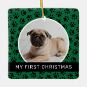 Mijn eerste kerstgroene aangepaste foto van Puppy Keramisch Ornament (Voorkant)