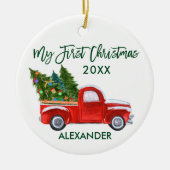 Mijn eerste kerstgroene script Truck Baby Keramisch Ornament (Voorkant)