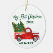 Mijn eerste kerstgroene script Truck Baby Keramisch Ornament (Links)
