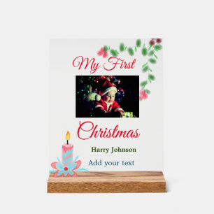Mijn eerste kerstkaars voeg baby foto naam bladere acryl bord