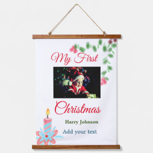 Mijn eerste kerstkaars voeg baby foto naam bladere hangend wandkleed