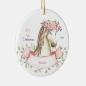 Mijn eerste Kerstkerst Boho Pony Naam Roze Keramisch Ornament (Rechts)