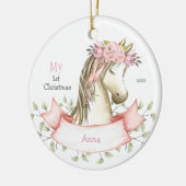 Mijn eerste Kerstkerst Boho Pony Naam Roze Keramisch Ornament (Links)