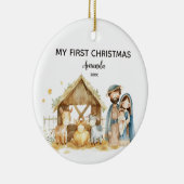 Mijn eerste kerstkerststal is gepersonaliseerd keramisch ornament (Rechts)