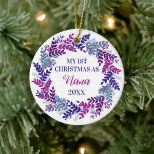 Mijn eerste Kerstmis als Nana Year Paarse Wreate Keramisch Ornament