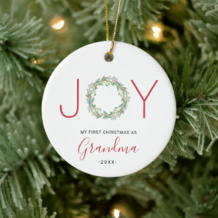Mijn eerste Kerstmis als oma Joy Wreath Keramisch Ornament