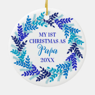 Mijn eerste Kerstmis als Papa Elegant Blue Wreate Keramisch Ornament