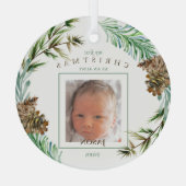 Mijn eerste Kerstmis als tante Name Foliage Photo Glas Ornament (Achterkant)