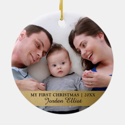 Mijn eerste Kerstmis, Gold Baby Photo Keepomwille Keramisch Ornament (Achterkant)