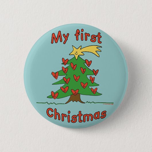 Mijn eerste Kerstmis (Happy Tree-ontwerp) Ronde Button 5,7 Cm (Voorkant)