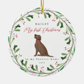 Mijn eerste Kerstmis met de naam Chocolate Lab Keramisch Ornament (Voorkant)