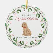 Mijn eerste Kerstmis met de naam Poodle Keramisch Ornament (Voorkant)