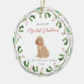 Mijn eerste Kerstmis met de naam Poodle Keramisch Ornament (Links)
