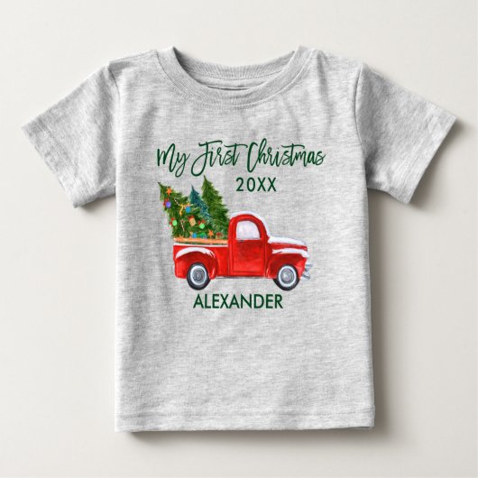 Mijn eerste Kerstmis: Red Truck Green Script Grey (Voorkant)