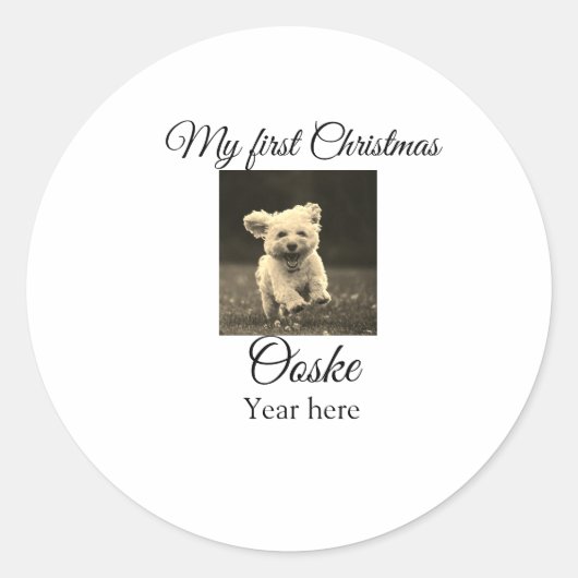 Mijn eerste Kerstmis voeg huisdier naam datum jaar Ronde Sticker (Voorkant)