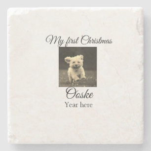 Mijn eerste Kerstmis voeg huisdier naam datum jaar Stenen Onderzetter