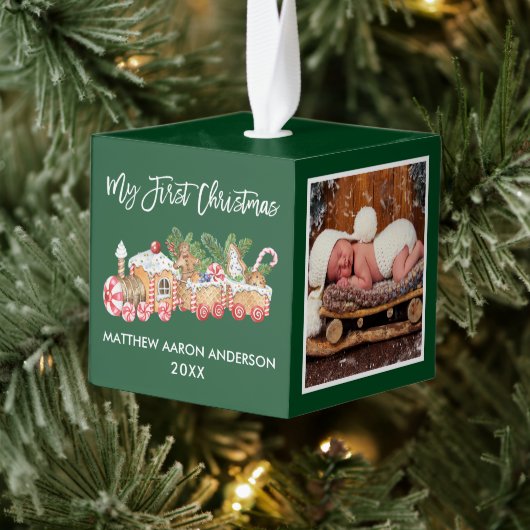 Mijn eerste kerstontbijtontbijt Groene Foto Kubus Ornament (Boom)