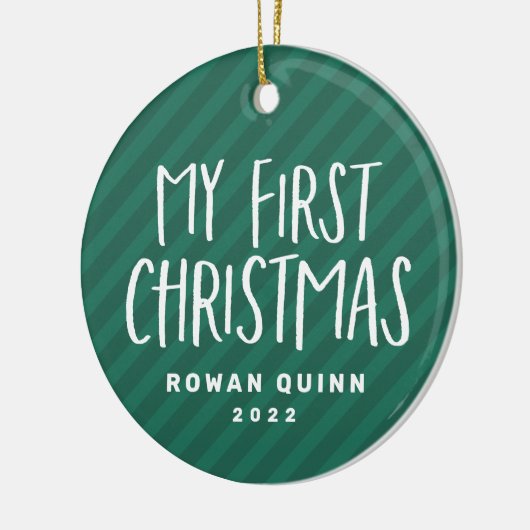 Mijn eerste kerstschattige groene gestreepte baby  keramisch ornament (Links)