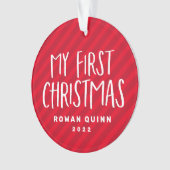 Mijn eerste kerstschattige rode streep baby foto ornament (voorkant)