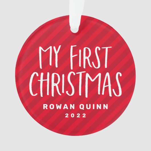 Mijn eerste kerstschattige rode streep baby foto ornament (voorkant)