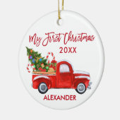 Mijn eerste kersttruck Candy Canes Baby Red Keramisch Ornament (Links)