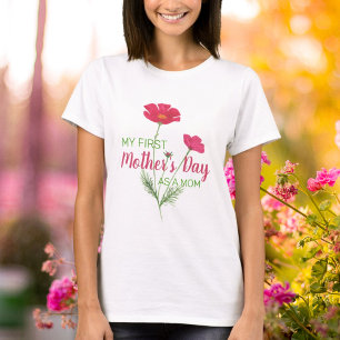 Mijn eerste Moederdag Roze Waterverf Bloemen T-shirt
