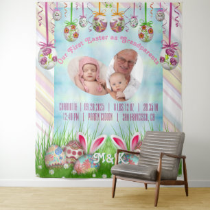 Mijn eerste Pasen als opa opa Baby roze foto Wandkleed