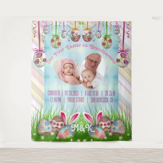 Mijn eerste Pasen als opa opa Baby roze foto Wandkleed (Voorkant)