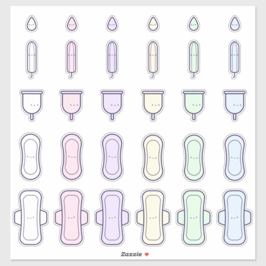 Mijn eerste periode Schattigee Rainbow Pad Tampon  Sticker (Vel)