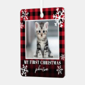 Mijn eerste rode kerstkat foto metalen ornament (Voorkant links)