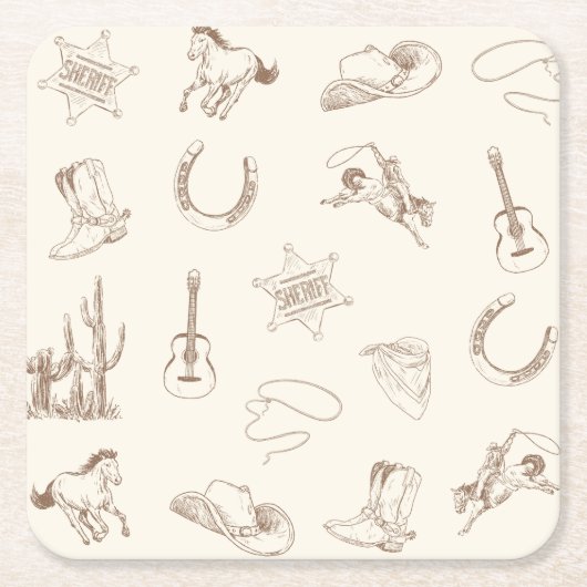 Mijn eerste Rodeo Cowboy verjaardag neutraal Vierkante Kartonnen Onderzetter (Voorkant)