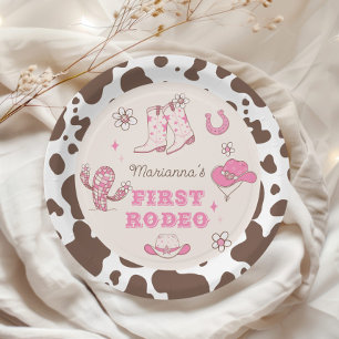 Mijn eerste Rodeo Cowgirl roze bruin verjaardagsfe Papieren Bordje