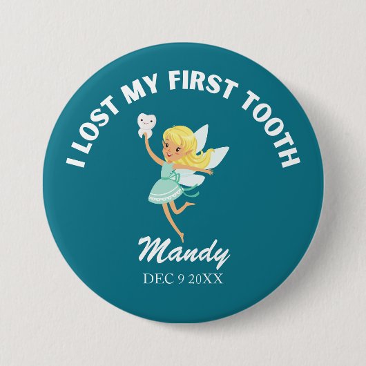 Mijn eerste tand fee naam datum ronde button 7,6 cm (Voorkant)