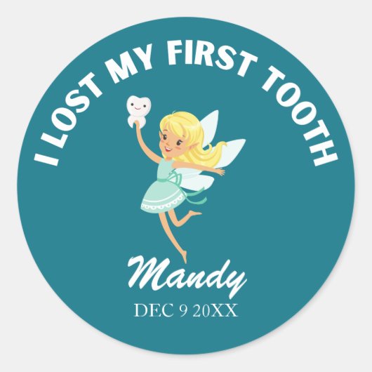 Mijn eerste tand fee naam datum ronde sticker (Voorkant)