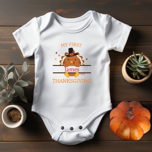 Mijn eerste Thanksgiving Naam toevoegen Jaar wit t Romper