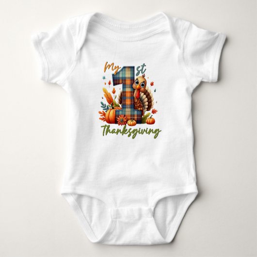 Mijn eerste Thanksgiving Schattigee Turkije Plaid Romper (Voorkant)