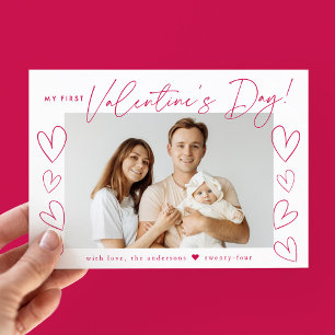Mijn eerste Valentijnsdag Magenta Foto Feestdagenkaart