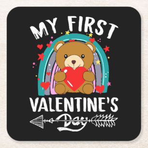 mijn eerste Valentijnsdag Vierkante Kartonnen Onderzetter
