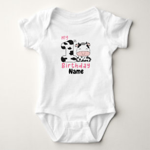 Mijn eerste verjaardag Koe, Aangepast babymeisje,  Romper