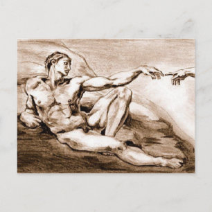 Mijn eigen tekening van de Adam van Michelangelo Briefkaart