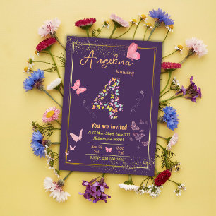 Mijn engel wordt vier: mijn vlinder is jarig kaart