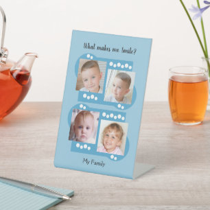 Mijn familie foto's wit en blauw reclamebord met voetstuk