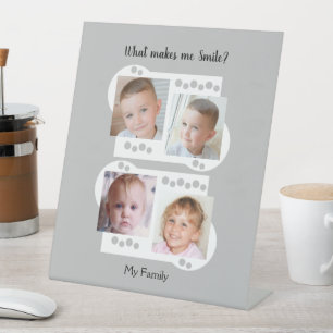 Mijn familie foto's wit en grijs reclamebord met voetstuk