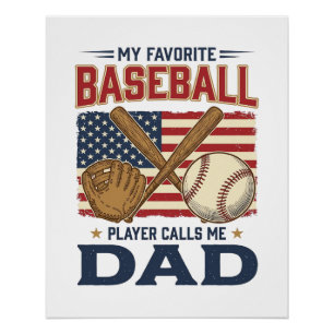 Mijn favoriete honkbalspeler noemt me papa vintage perfect poster