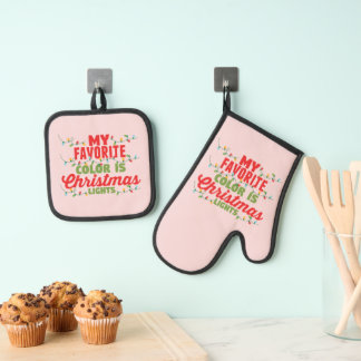 Mijn favoriete kleur is kerstverlichting ovenwant & pannenlap set